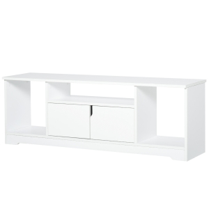HOMCOM TV-Ständer, TV Schrank, TV-Kommode, Moderner Fernsehtisch mit Schrank und Offene Regale, Spanplatte, Weiß, 120 x 30 x 41cm