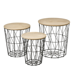 HOMCOM 3-teiliger Beistelltisch Couchtisch Naturholz Schwarz