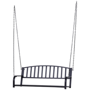 Outsunny Hängebank 2-Sitzer Gartenschaukel Schaukelbank Hollywoodschaukel Schwebebank mit Ketten Metall Schwarz 127 x 60 x 53 cm