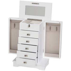 HOMCOM Schmuckkästchen Schmuckschrank, Schmuckkommode mit Spiegel, Aufbewahrungsschrank mit Schubladen Schmuckschatulle mit Griff, Weiß, 25x14x34,5cm