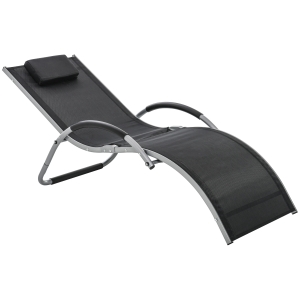 Outsunny Ergonomic Lounger Chair Portable Armchair with Removable Headrest Pillow for Garden Patio Outside All Aluminum Frame Black