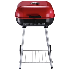 Outsunny Barbacoa de Carbón Picnic con Ruedas y Estante Parilla de Carbón Vegetal BBQ Jardín Exterior Ahumador Parilla Acampada 45x47.5x70cm