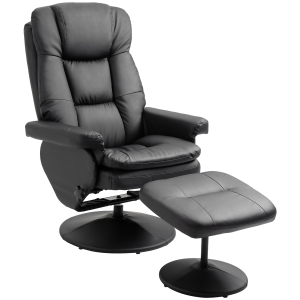 Fauteuil relax inclinable pivotant repose-pieds inclus noir