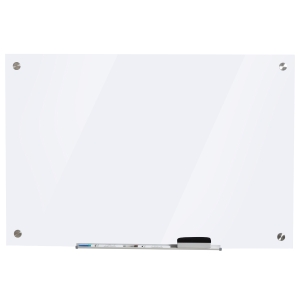 Vinsetto Pizarra Magnética de Cristal con Bandeja Pizarra de Pared sin Marco Incluye 4 Rotuladores y Borrador 90x60x0,45 cm Blanco