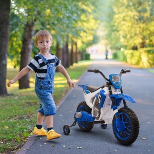 HOMCOM Moto Eléctrica para Niños de +3 Años 12V Moto de Juguete Infantil con 2 Ruedas de Equilibrio Velocidad Máx. 8 km/h Arranque Suave 106,5x51,5x68 cm Azul