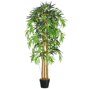 Outsunny Bambú Artificial 150cm con Maceta Árbol Planta Sintética Realista Decorativa para Casa Jardín Oficina Ø18x150 cm Verde