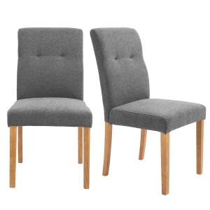 HOMCOM Conjunto de 2 Sillas de Comedor con Respaldo Alto Asiento Acolchado y Tapizadas con Tejido Transpirable con Tacto de Lino Cocina Sala de Estar 50x62x96 cm Gris