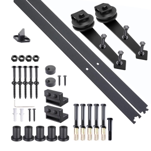 Homcom Kit de Porte Coulissante en Métal Noir 200 x 4 x 1 cm