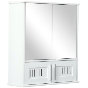 kleankin Armoire murale miroir salle de bain avec étagère et placard blanc
