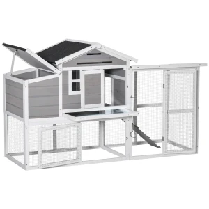 PawHut Deluxe Chicken Coop, Hen House, Wooden Poultry Cage w/ Outdoor Run, Nesting Box, Removable Tray and Lockable Doors, 193 x 78 x 115cm