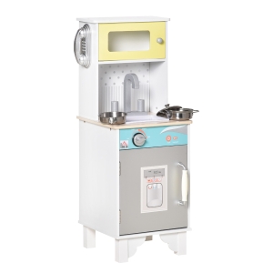 HOMCOM Cocina de Juguete de Madera para Niños de +3 Años Cocinita Infantil con Accesorios Teléfono Simulado Dispensador de Agua y Armarios 32x30x79 cm Blanco