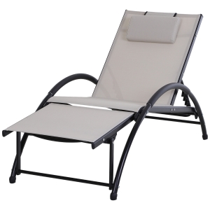 Outsunny Tumbona de Jardín Reclinable con Respaldo Ajustable de 5 Niveles Reposapiés Regulable y Reposacabezas Extraíble para Terraza Balcón Exterior 66x152x81 cm Beige
