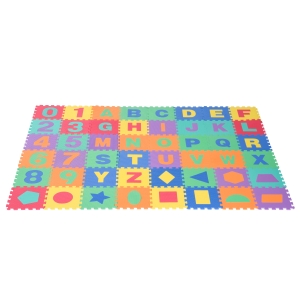 HOMCOM 48 Piezas Alfombra Puzzle para Bebés de 31x31x1cm con 26 Letras Números y Tipos de Figuras Geométricas Colchoneta Suave 4,32 metros cuadrados