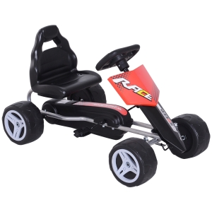 HomCom® Coche de Pedales Go Kart con Asiento Ajustable Carga 30kg Go Kart Racing Deportivo para Niños 3-8 Años Juguete Exterior 80x49x50cm Acero