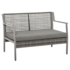 Outsunny® Sofá de Ratán Dos Plazas con Cojín Desmontable Sillón Mueble de Jardín 118x75x79cm para Patio Exterior al Aire Libre Gris