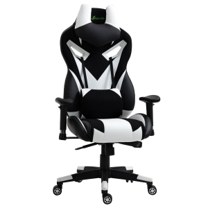 Vinsetto Silla Gaming Ergonómica Silla para gamers Silla de Juegos Giratoria con Altura Ajustable Reposabrazos Regulable Reposacabezas y Cojín Lumbar Extraíbles 70x71x125-133 cm Blanco