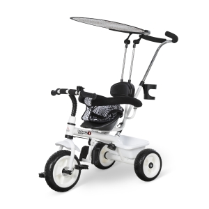 HOMCOM Triciclo para Niños con Capota extraíble y plegable Incluye barra telescópica para los padres Certificado EN71-1-2-3 Color Blanco 103x47x101cm