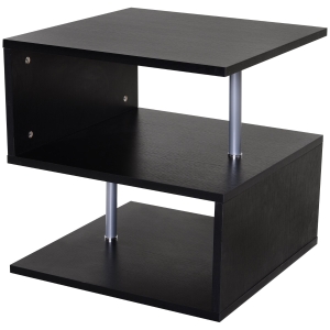 HOMCOM Mesa de Centro Café Mesa Auxiliar de Salón de Forma S con Compartimento Abierto 2 Niveles Diseño Elegante 50x50x50 cm Negro