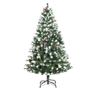 HOMCOM Árbol de Navidad Artificial 150 cm con 41 Bayas 554 Ramas PE Tridente PVC Base Plegable y Soporte Metálico Decoración Navideña para Interiores Verde