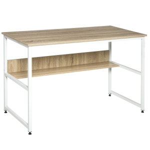 Table informatique bureau avec étagère métal blanc imitation chêne clair