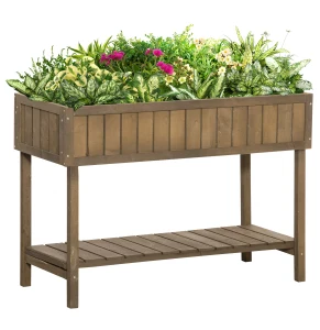 Outsunny Wooden Raised Garden Bed, Planter Box Stand for Outdoor Plants, 8 Compartments, 110L x 46W x 76H cm, Brown