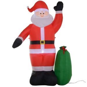 HOMCOM Santa Claus Inflable Papa Noel Hinchable Decoración Navideña con Luz LED Inflador y Accesorios Incluidos 150×60×240cm