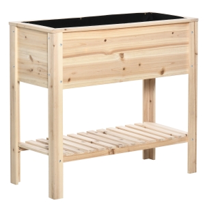 Outsunny Horta Vertical Elevada de Madeira 90x40x81cm Mesa de Cultivo de Jardim com Prateleira Inferior e 2 Orifícios de Drenagem para Cultivos de Plantas Flores Natural
