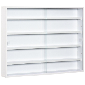 HOMCOM Vitrine de Parede de Madeira com Prateleiras Ajustáveis e 2 Portas Corredeiras de Vidro para Coleções Perfumes Bonecos de Decoração 80x9,5x60cm Branco