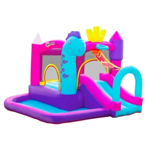 Outsunny Castelo Insuflável com Escorrega Trampolim Piscina e Cesta de para Crianças acima de 3 Anos Inclui Inflador e Bolsa de Transporte para Interior e Exterior 300x270x200cm Multicor