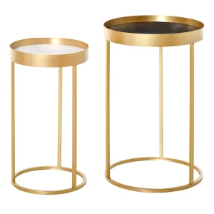 HOMCOM Nesting Coffee Tables, Set of 2, Gold Metal Frame, Marble Colour Embedded Tabletop, Versatile for Living Room, Bedroom.