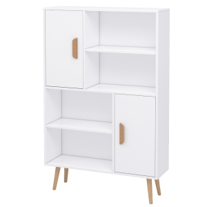 HOMCOM Free Standing Bookcase Shelves W/ Two Doors, 80L x 23.5W x 123Hcm-White