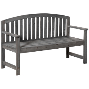 Outsunny Banco de Jardim de 3 Lugares Banco de Ripas de Madeira com Encosto Apoio para os Braços Terraço Varanda Exterior Carga 320kg 140x50x85cm Cinza