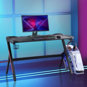 HOMCOM 1.2m LED Gaming Desk Racing Style Computer Table w/Lights Cup Holder Headphone Hook Cable Management E-Sport Study Workstation – Black