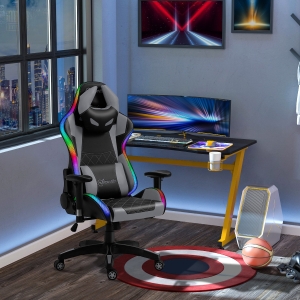 Vinsetto Gaming Office Chair with RGB LED Light, Lumbar Support, Gamer Recliner, Grey