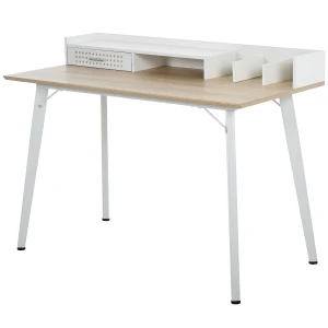 HOMCOM Modern Computer Desk Laptop Writing Table w/Hutch 1 Drawer workstation Home Office Furniture Oak Color and White