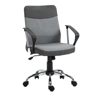 Vinsetto Office Chair Linen Fabric Swivel Desk Chair Home Study Rocker with Wheels, Grey