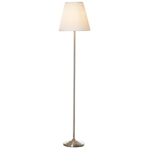 HOMCOM Modern Steel Floor Lamp with Pleated Fabric Lampshade Floor Switch, Home Style Standing Light for Living Room, Office, White and Silver