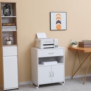 Vinsetto Rolling Printer Stand Vertical File Cabinet w/ Drawer Double Door Cabinet White
