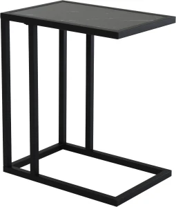 HOMCOM Space-Saving C Shape Side Table, Marble-Effect Top with Metal Frame, Home Furniture for Bedroom Living Room, Black/White