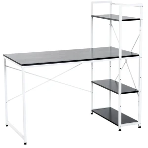 HOMCOM Study Workstation with 4-Tier Bookshelf, Metal Frame, Wooden Top, Home Office Computer Desk, Black & White.