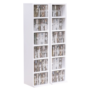 HOMCOM Set of 2 CD Media Display Shelf Unit Tower Rack w/ Adjustable Shelves Anti-Tipping Bookcase Storage Organiser Home Office White