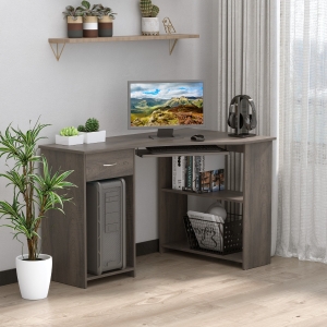 HOMCOM Particle Board Corner Computer Desk Grey