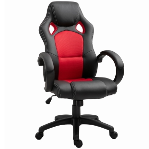 HOMCOM Racing Chair Gaming Sports Swivel PU Leather Office PC Chair Height Adjustable-Black/Red