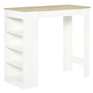 HOMCOM Bar Table Coffee Table Kitchen Dining Table with 4-Tier Storage Shelf for Kitchen, Dining Room, Living Room, Natural