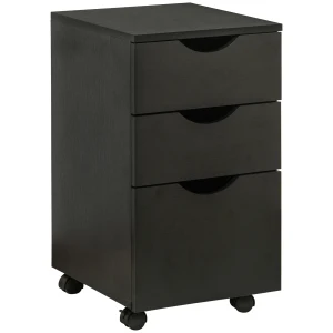 HOMCOM 3-Drawer File Cabinet Under Desk Office Storage Cabinet A4/Letter/Binders Movable W/ Slide Wheels Black Oak Color