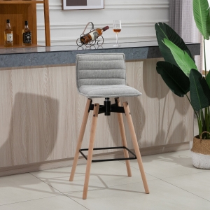 HOMCOM Home Barstool w/ Backrest Padded Armless Swivel Chair Wood Frame Footrest Classic Home Style Furniture Dining Countertop Linen Seat Grey