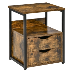 HOMCOM End Table Bedroom Side Stand Accent Table w/ Shelf & Drawer Rustic Brown