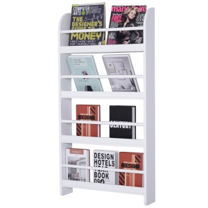 HOMCOM MDF White Wall Mounted Bookcase Freestanding 4-Tier Shelf Rack