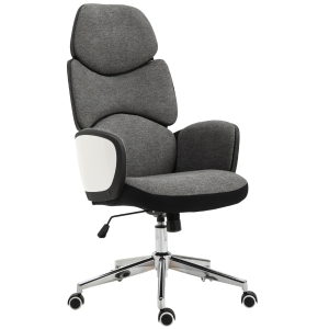 HOMCOM Linen Upholstered High-Back Home Office Chair White/Grey