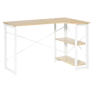 HOMCOM Folding L-Shaped Computer Desk, Oak Tone Corner Home Office Study Workstation with 2 Shelves